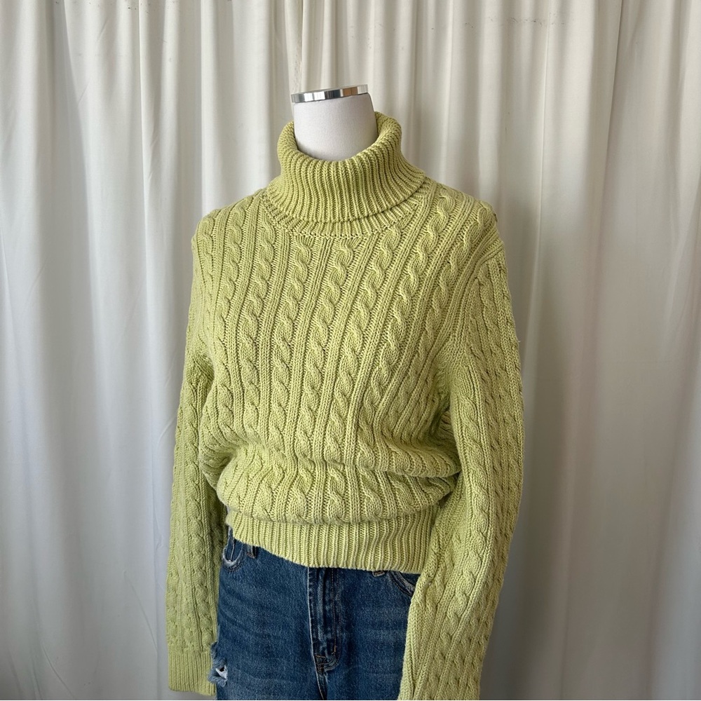 Vintage Ann Taylor Fisherman Cable Knit turtleneck sweater Green XL. - Picture 4 of 11